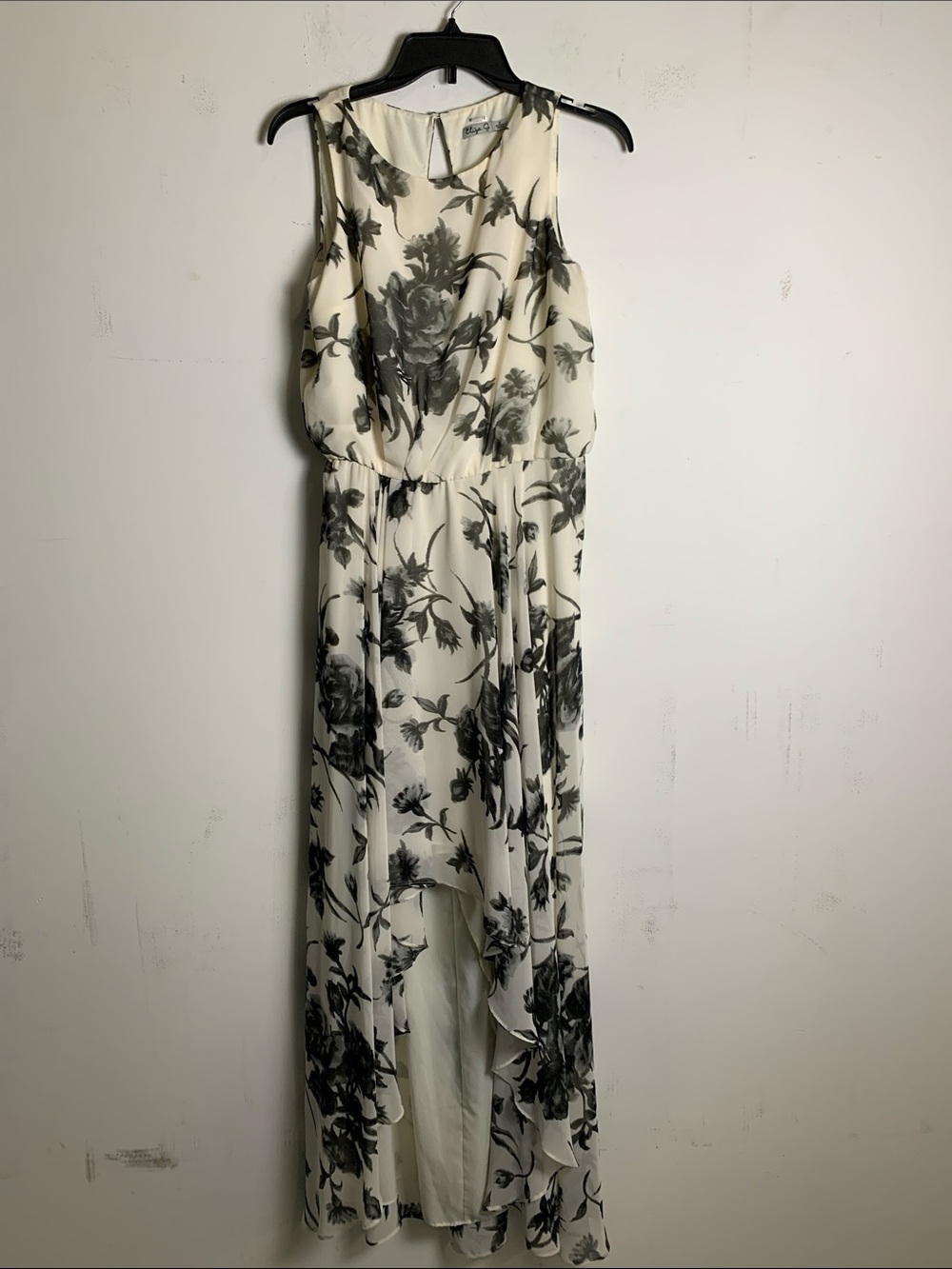 Eliza J Ivory and Black Floral High-Low Maxi Dress